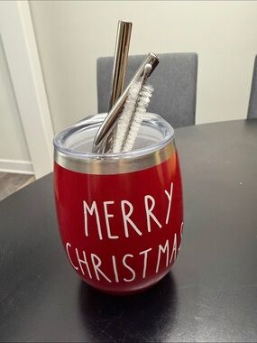 Source Unknown Red "Merry Christmas" Stainless Tumbler with Lid & Straws